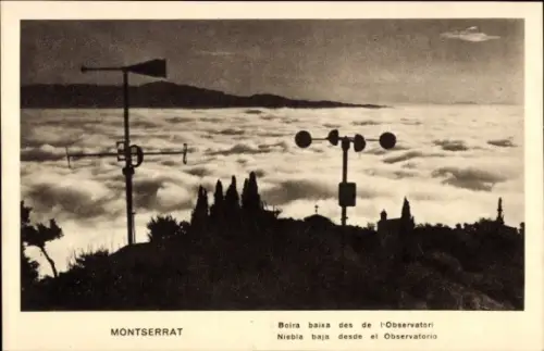 Ak Montserrat Katalonien, Blick auf Wolkenmeer, Wetterstation, Montserrat
