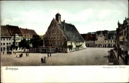 Ak Grimma in Sachsen, Marktplatz mit Wache,   Gebäude, Menschen