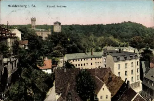 Ak Waldenburg in Sachsen,  Fürstl. Schloss, Stadtansicht, 