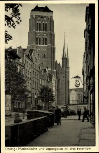 Ak Gdańsk Danzig,  Marienkirche, Jopengasse, alte Beischläge