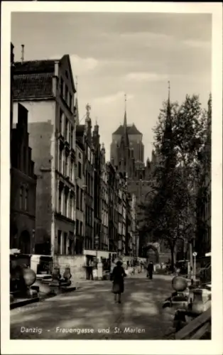Ak Gdańsk Danzig,  Frauengasse, St. Marien,  Gebäude, schwarz-weiß