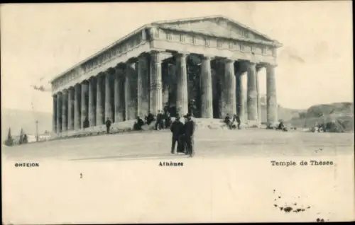 Ak Athen Griechenland, Tempel des Thesus,  antike Säulen, Menschen