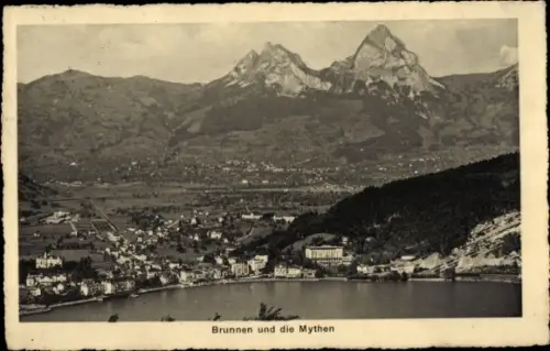 Ak Brunnen Kt Schwyz, Panorama mit den Mythen