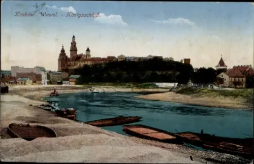Ak Kraków Krakau Polen, Kraków Wawel, Königsschloss, Fluss, Boote