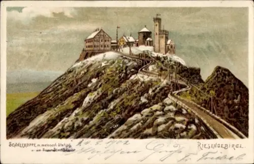 Litho Malá Úpa Kleinaupa Riesengebirge Region Königgrätz, Schneekoppe, Meteorologische Station