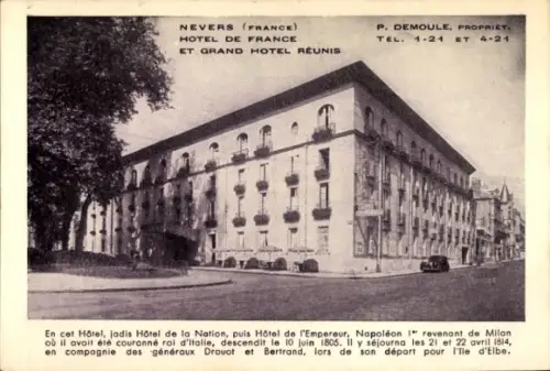 Ak Nevers Nièvre, Hotel de France, Grand Hotel Réunis,   Informationen über Napoleon