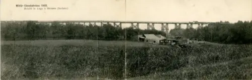 Klapp Ak Luga Krögis in Sachsen, Militär-Eisenbahnbrücke, Heeresfeldbahnübung 1909