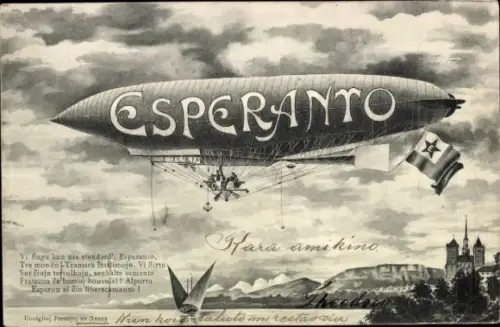 Ak Zeppelin Luftschiff, Esperanto, Ausstellung und Kongress in Genf 1906