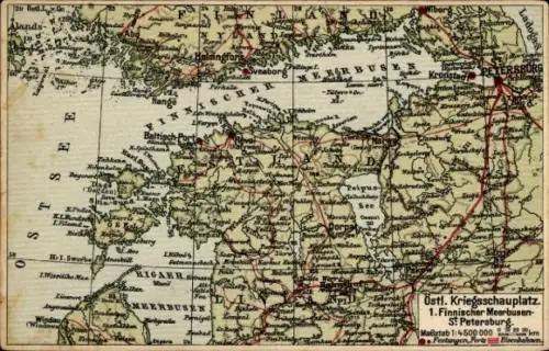Landkarten Ak Östlicher Kriegsschauplatz, Finnischer Meerbusen, St. Petersburg, I. WK