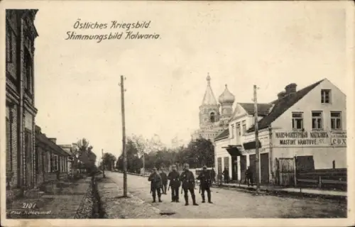 Ak Kalvarija Kalwaria Kalvarien Litauen, Straßenpartie, Soldaten, Geschäft