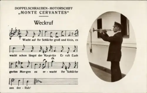 Lied Ak HSDG Dampfer MS Monte Cervantes, Weckruf
