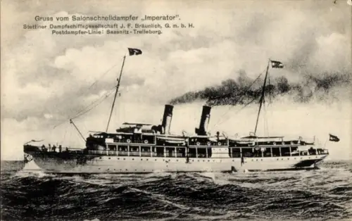 Ak Dampfer Imperator, Stettiner Dampfschifffahrtsgesellschaft, Braeunlich, Salonschnelldampfer