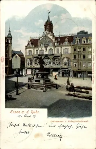 Ak Essen im Ruhrgebiet, Colosseum und Kriegerdenkmal