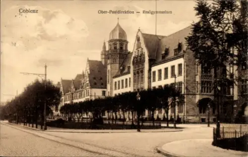 Ak Koblenz am Rhein, Ober-Postdirektion, Realgymnasium