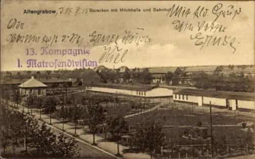 Ak Altengrabow Möckern in Sachsen Anhalt, Truppenübungsplatz, Baracken, Milchhalle, Bahnhof