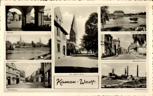 Ak Kamen in Westfalen, Markt, Bahnhofstraße, Zeche, Gondelteich