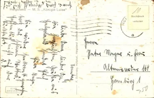 Ak Dampfschiff MS Königin Luise, HAPAG Seebäderdienst, Helgoland