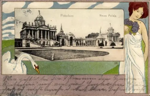 Jugendstil Passepartout Ak Potsdam, Neues Palais
