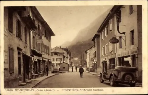 Ak Saint Gingolph Haute Savoie, Lac Leman, Frontiere Franco Suisse, Auto