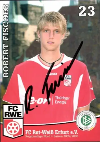 Autogrammkarte Fußballer Robert Fischer, FC Rot-Weiß Erfurt, Autogramm