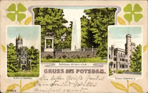Litho Babelsberg Potsdam, Schloss Babelsberg, Schloss Glienicke