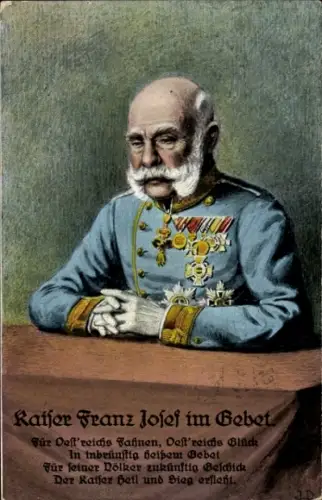 Ak Kaiser Franz Joseph I. im Gebet, Portrait