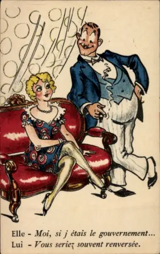 Ak Paar, Frau und Mann im Gespräch, Rauchender Mann