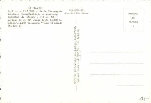 Ak Dampfer, Dampfschiff France, CGT, French Line