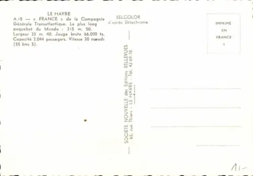 Ak Dampfer, Dampfschiff France, CGT, French Line