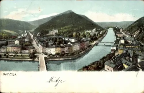 Ak Bad Ems an der Lahn,  Fluss, Berge, Häuser, 