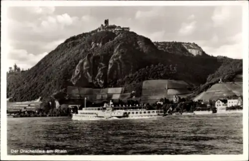 Ak Königswinter am Rhein, Drachenfels, Rhein, Schiff, Hotel-Restaurant, Königswinter