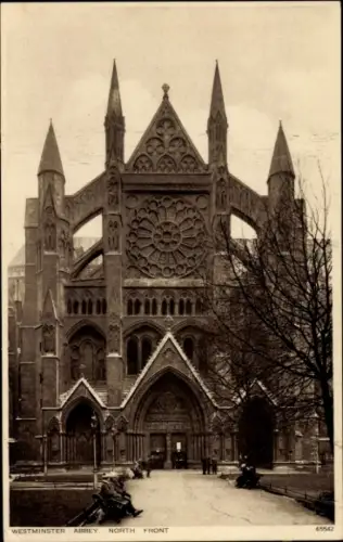 Ak Westminster London City, Westminster Abbey, Nordansicht, gotische Architektur, Rosettenfenster