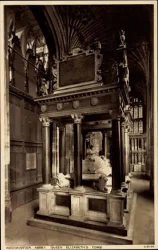 Ak City of Westminster London England, Queen Elizabeth's Tomb, Innenansicht, Grabmal, Säulen, Gra