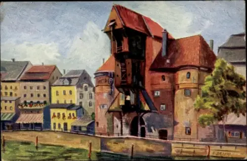 Künstler Ak E. Jahn, Gdańsk Danzig, Krantor