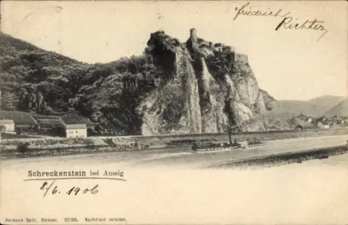 Ak Strekov Schreckenstein Ústí nad Labem Aussig Elbe Stadt, Schreckenstein, Dampfschiff