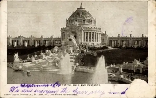Ak St Louis Missouri USA, World's Fair 1904, Festival Hall and Cascades