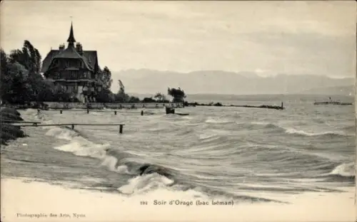 Ak Nyon Kanton Waadt, Pointe de Promenthoux, Wellen auf dem Genfer See