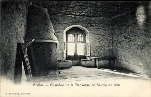 Ak Chillon Lac Léman Kt. Waadt Schweiz, Chambre de la Duchesse de Savoie