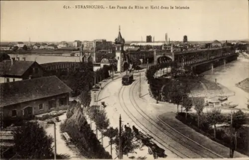 Ak Strasbourg Straßburg Elsass Bas Rhin, Brücke, Fluss, Straßenbahn, Gebäude, Landschaft