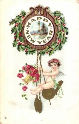 Ak Glückwunsch Neujahr, Uhr, Engel