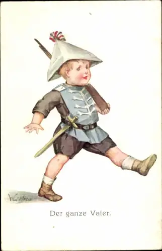 Künstler Ak Der ganze Vater, kleiner Junge in Uniform