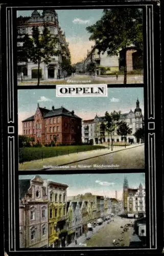 Ak Opole Oppeln Schlesien, Stanstraße, Moltkestraße, Mädchenschule, Ring