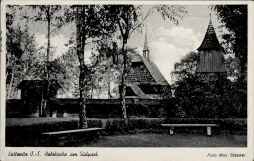 Ak Katowice Kattowitz Oberschlesien, Holzkirche am Südpark
