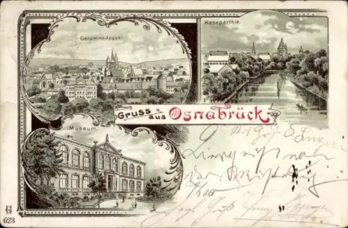 Litho Osnabrück in Niedersachsen, Gesamtansicht, Hasepartie, Museum