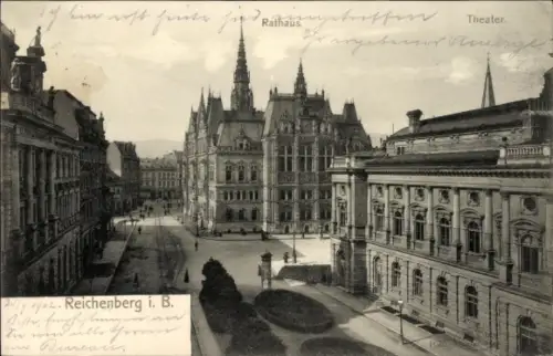 Ak Liberec Reichenberg in Böhmen, Rathaus, Theater