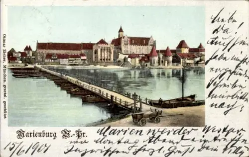 Ak Marienburg Malbork Westpreußen, Teilansicht, Schloss, Brücke