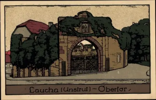Steindruck Ak Laucha an der Unstrut, Obertor