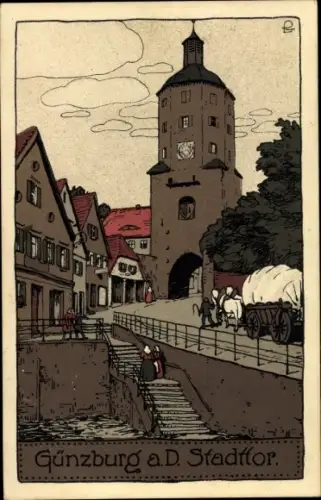 Steindruck Ak Günzburg an der Donau Schwaben, Stadttor