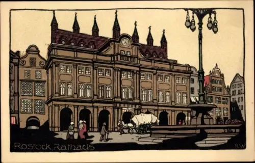 Steindruck Ak Rostock in Mecklenburg Vorpommern, Rathaus