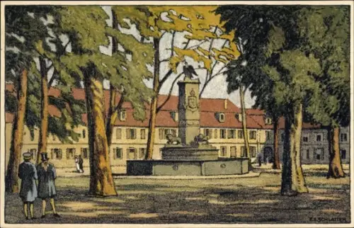 Künstler Steindruck Ak Schlatter, E. E., Stuttgart in Baden Württemberg, Akademiehof